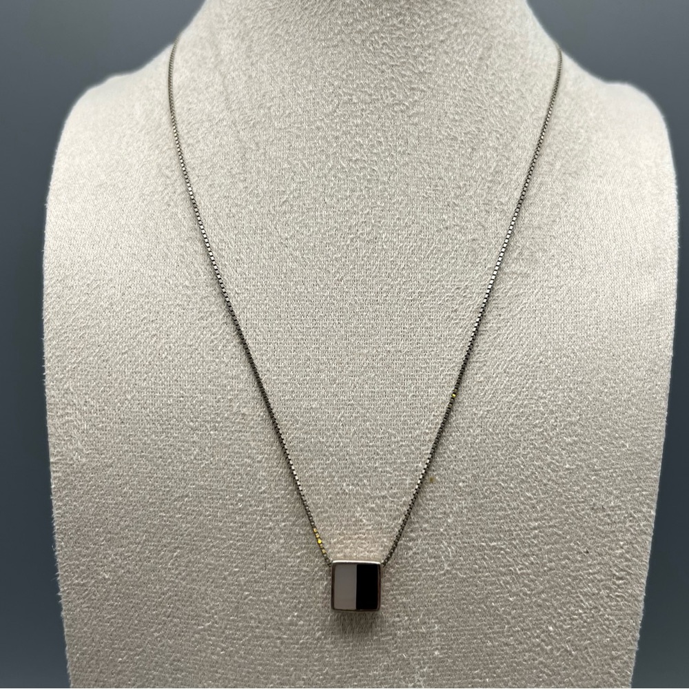 Black Onyx, Mother of Pearl, and 925 Silver Pendant Necklace